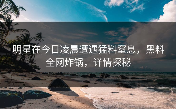 明星在今日凌晨遭遇猛料窒息，黑料全网炸锅，详情探秘