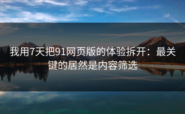 我用7天把91网页版的体验拆开：最关键的居然是内容筛选